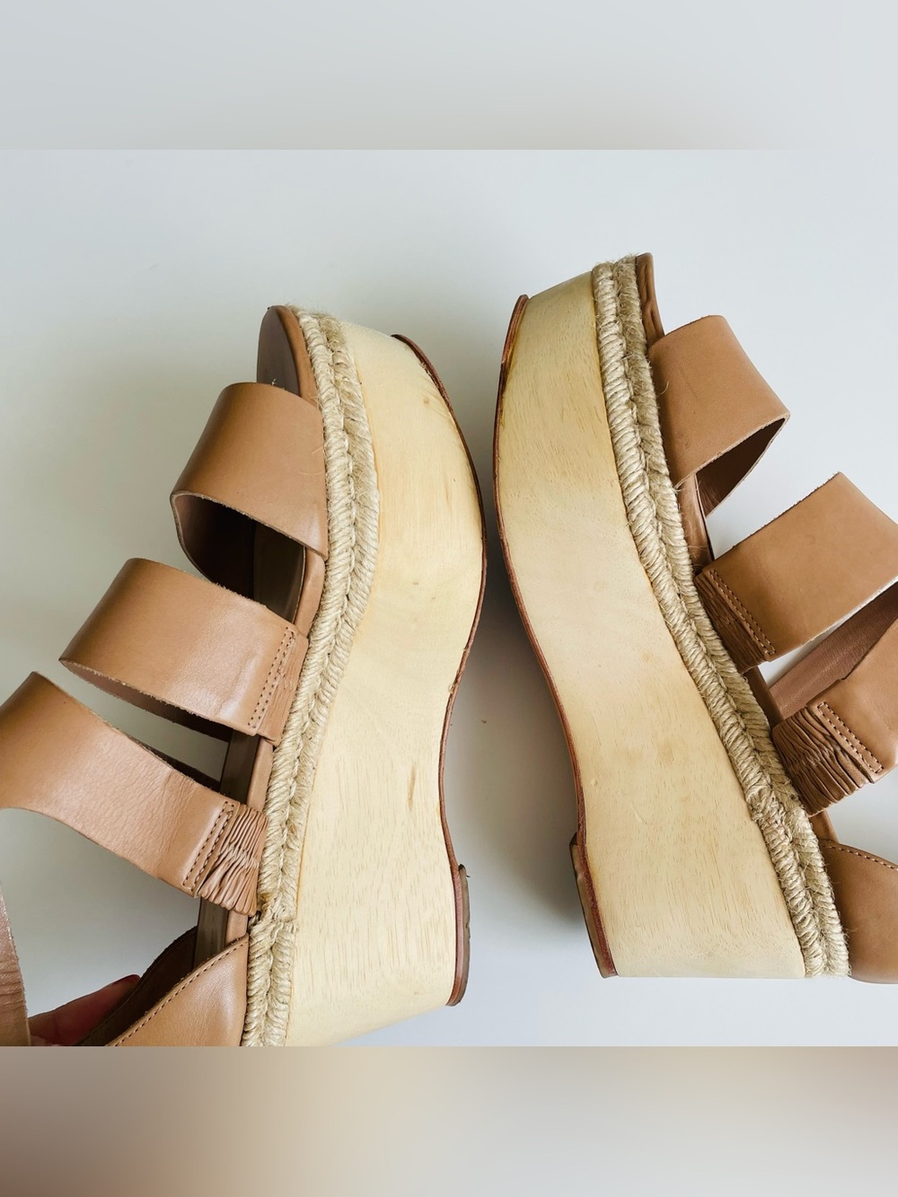 Loeffler Randall SIZE 9.5 Sasha leather strappy wedge platform sandals in beige - Picture 6 of 11